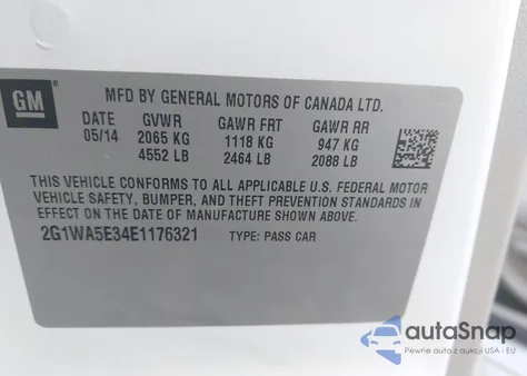2014 Chevrolet Impala Limited Ls from USA, damaged, VIN 2G1WA5E34E1176321